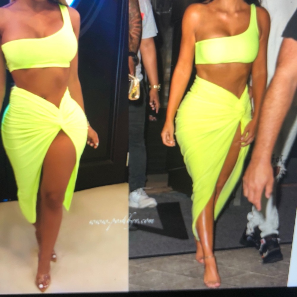 Neon Yellow Side Split Two Peace Set